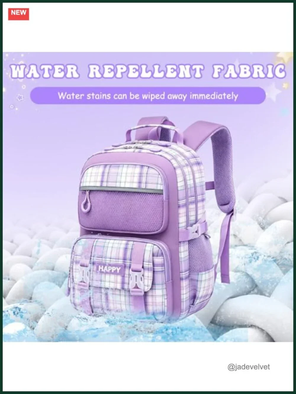 Large Capacity Plaid Backpack with Reflective Strips for School Teens